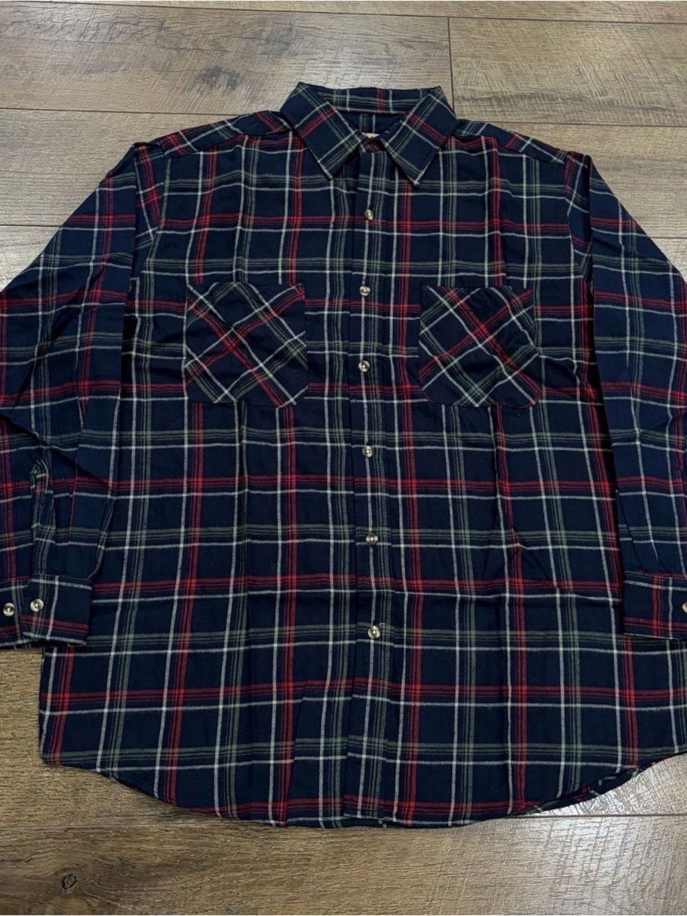 Vintage Big Mac Plaid Flannel Long Sleeve Button Up Shirt Navy Blue Large